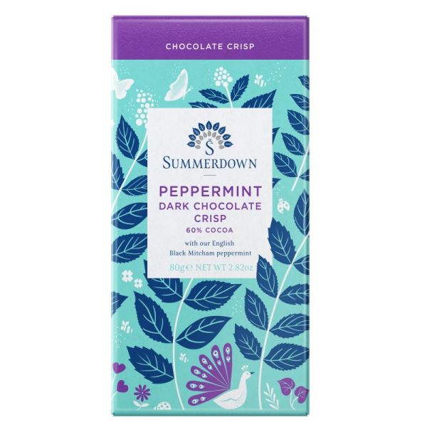 Summerdown Peppermint Dark Chocolate Crisp, Dunkle Schokolade mit Pfefferminzöl und Zuckerperlen, 80g